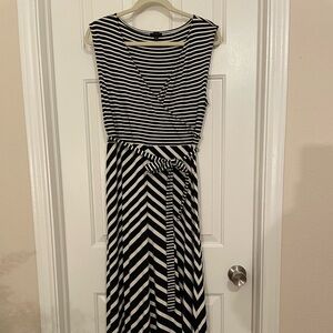 Talbots large cotton maxi dress. Navy and white stripes. Self tie belt.